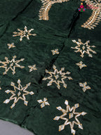 close up detailing of green pure upada silk gota patti blouse 3805