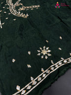 close up detailing of green pure upada silk gota patti blouse 3811