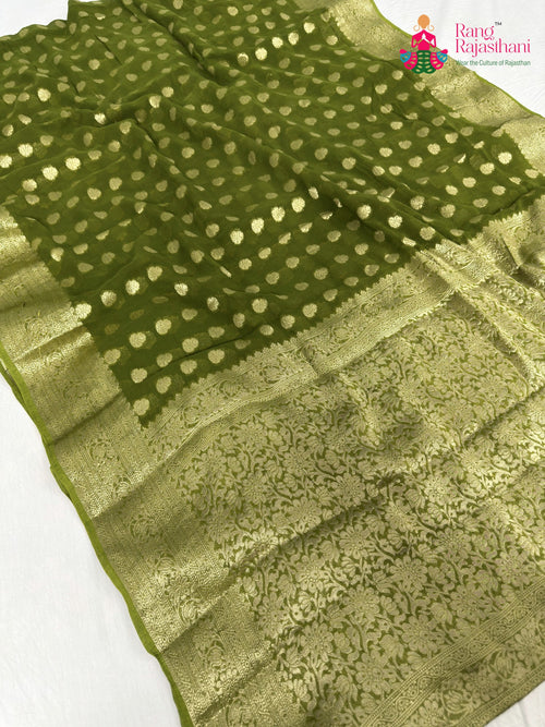 Green Soft Georgette Banarasi Zari Weave Saree : Calm Glow main-image