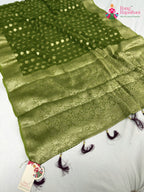 complete look of green soft georgette banarasi zari weave saree