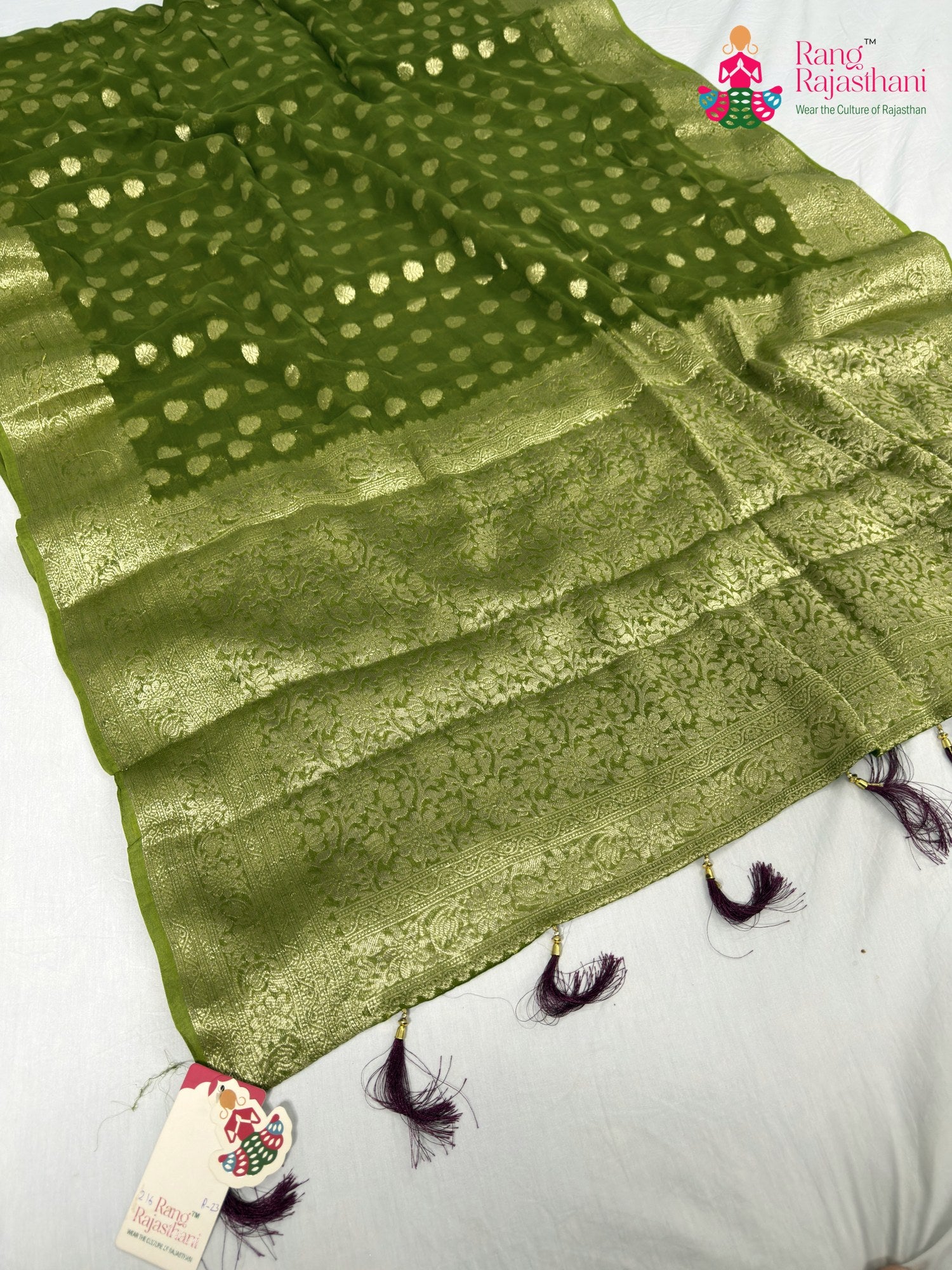 complete look of green soft georgette banarasi zari weave saree