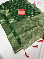 complete look of green soft georgette banarasi zari weave saree