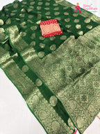 border detailing of green soft georgette banarasi zari weave saree