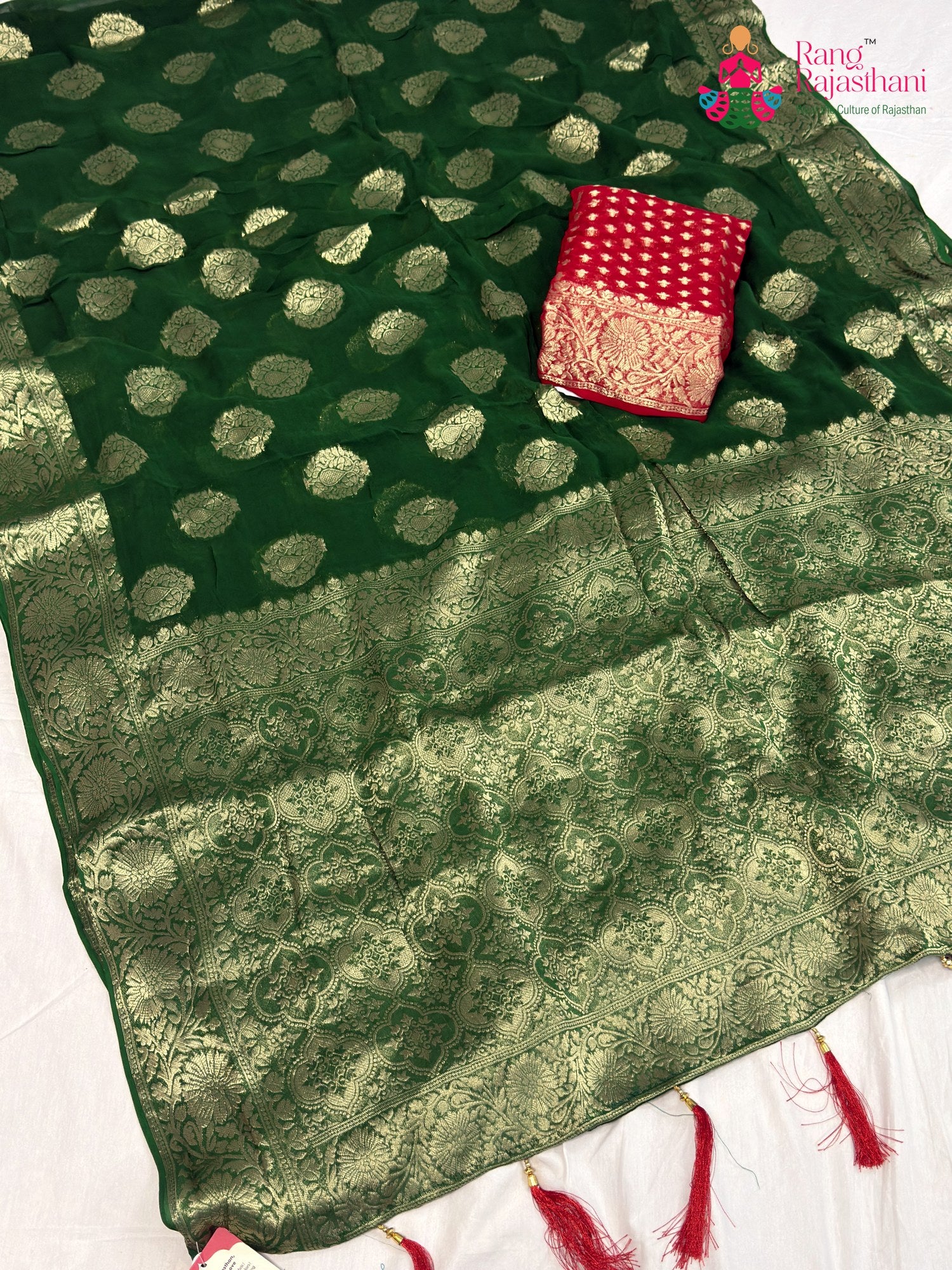 Green Soft Georgette Banarasi Zari Weave Saree for Mehendi Ceremony | Signature Pick