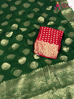 Green Soft Georgette Banarasi Zari Weave Saree for Mehendi Ceremony | Signature Pick