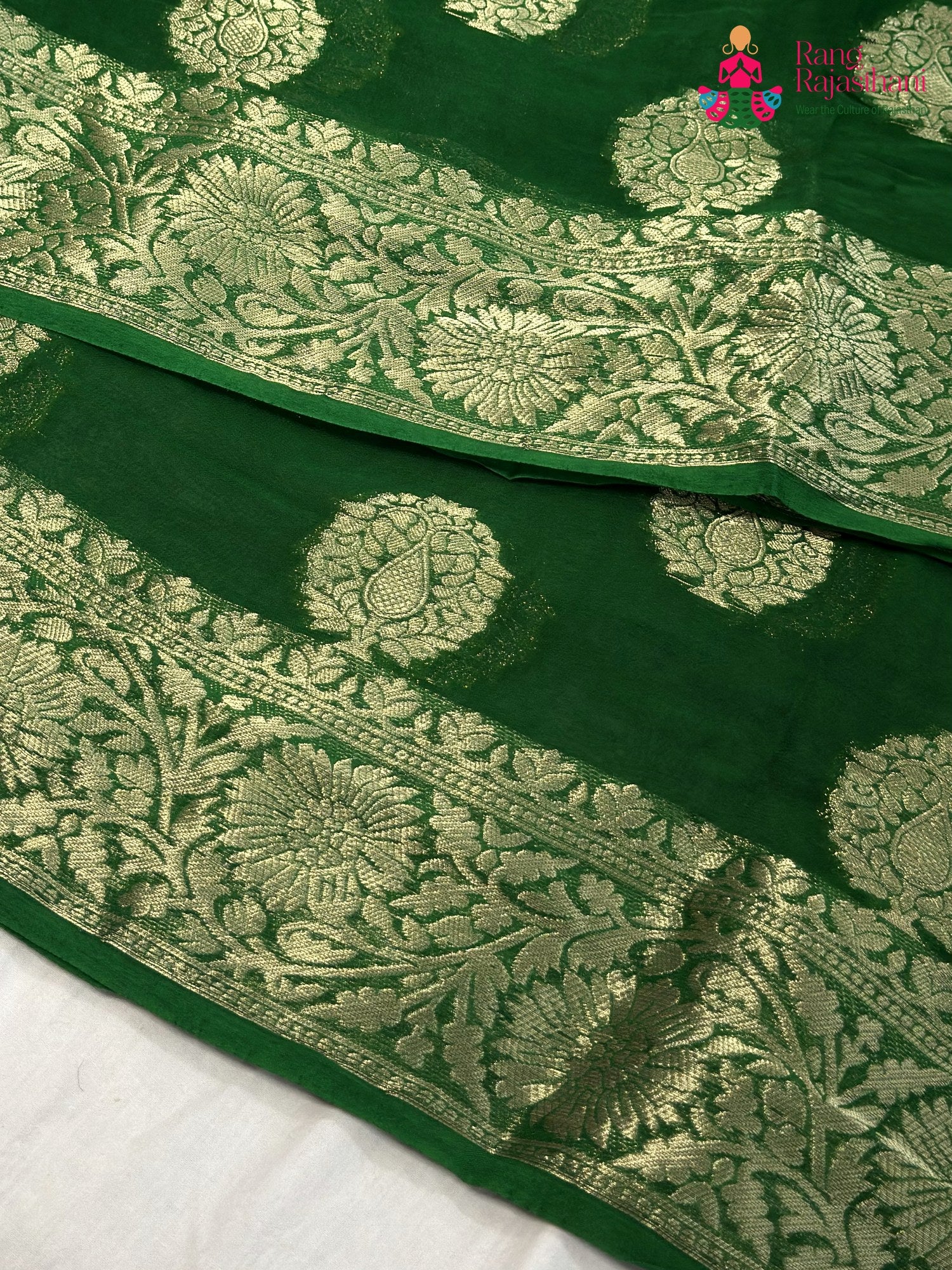 Green Soft Georgette Banarasi Zari Weave Saree for Mehendi Ceremony | Signature Pick