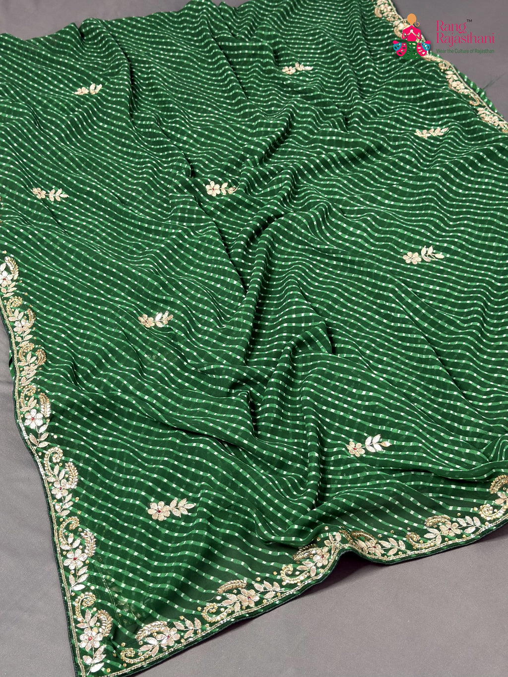green soft georgette gota patti saree by Rang Rajasthani