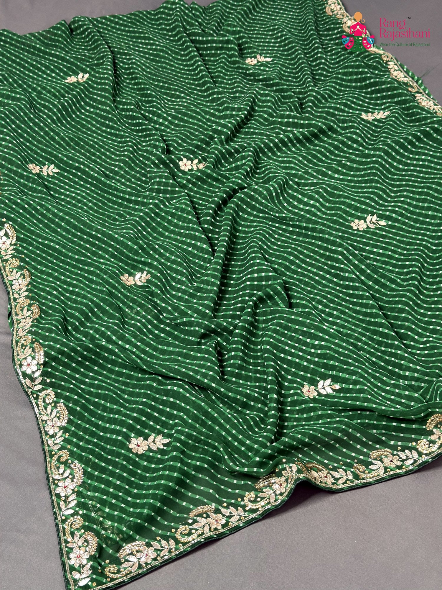 green soft georgette gota patti saree by Rang Rajasthani