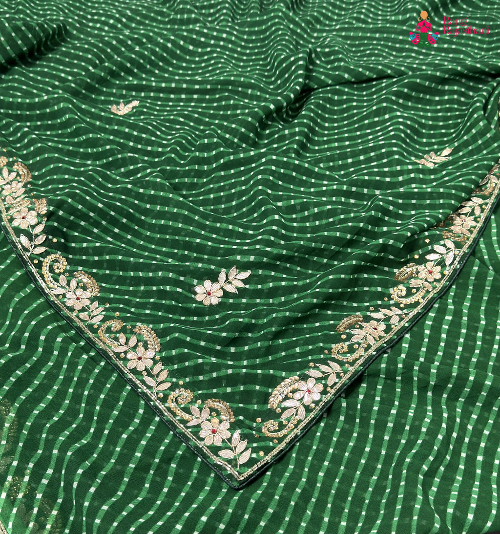complete look of green soft georgette gota patti saree