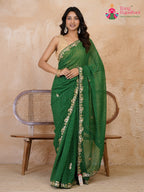green soft georgette gota patti saree ethnic wear by Rang Rajasthani