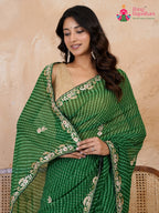 design pattern of green soft georgette gota patti saree