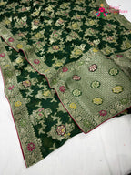complete look of green soft georgette meenakari zari saree