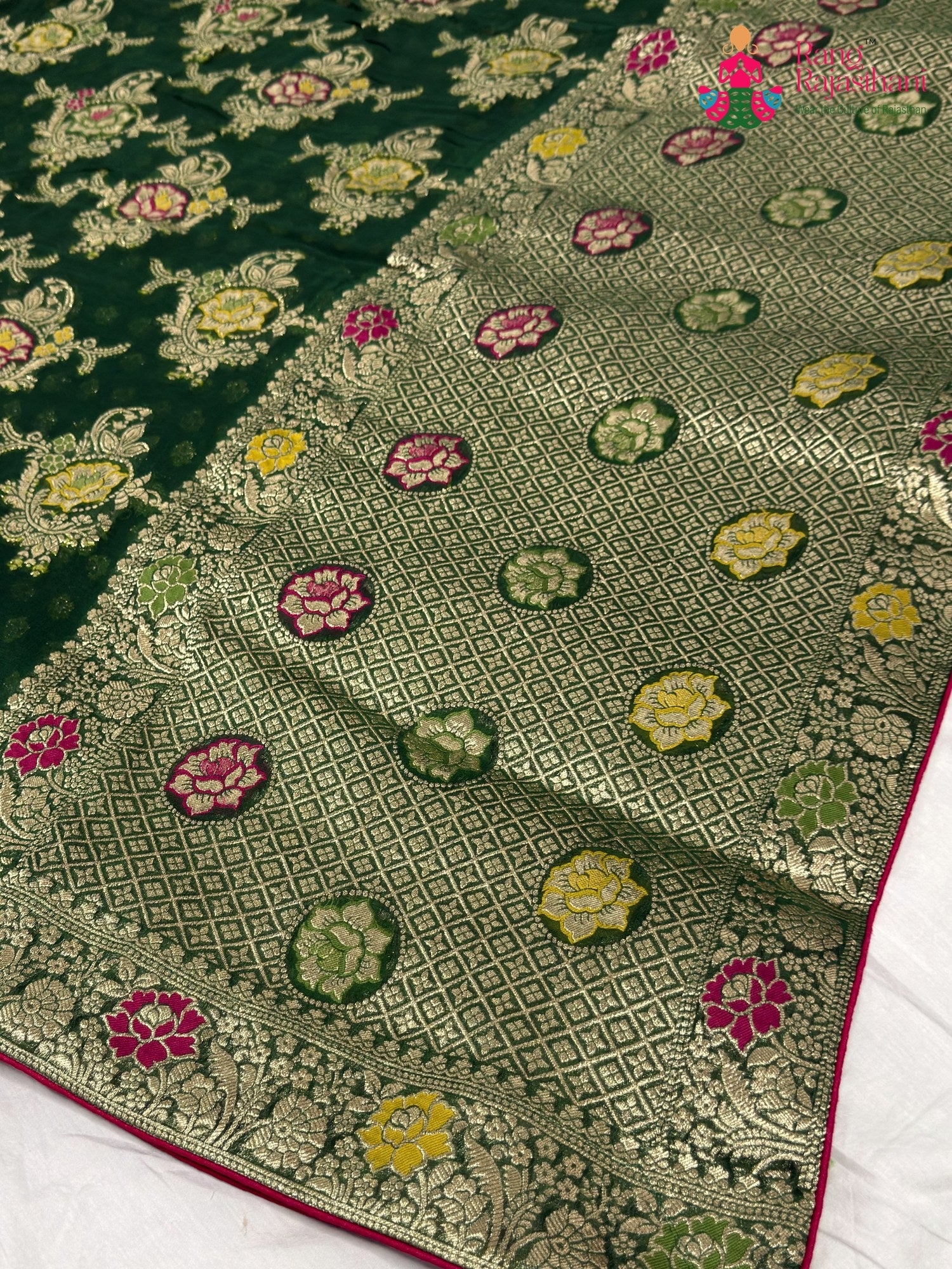 Green Soft Georgette Meenakari Zari Saree for Wedding Reception | Shop Online