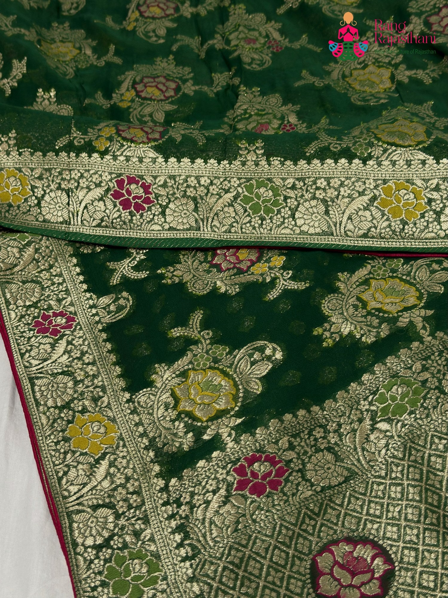 Green Soft Georgette Meenakari Zari Saree for Wedding Reception | Shop Online