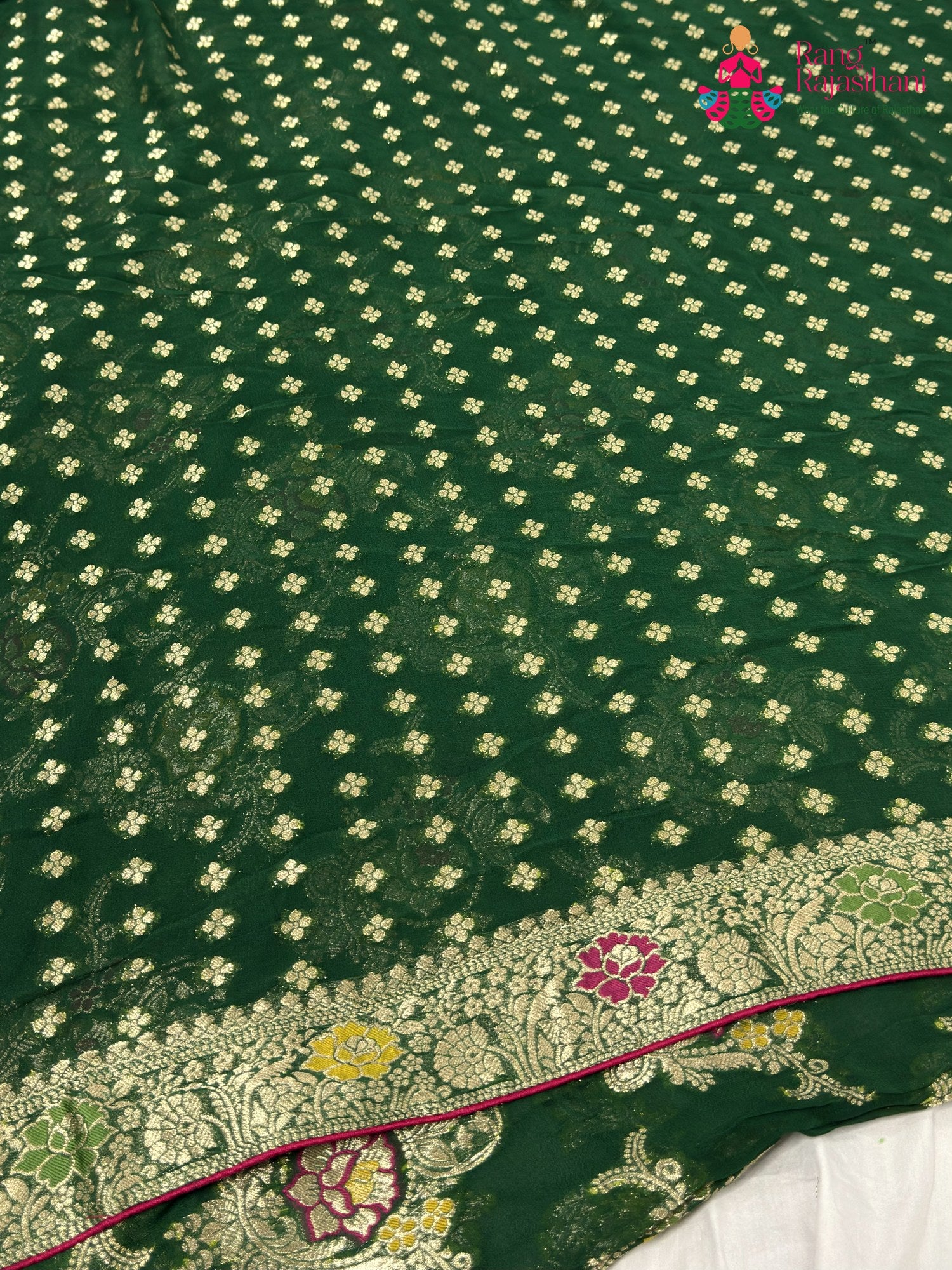 Green Soft Georgette Meenakari Zari Saree for Wedding Reception | Shop Online