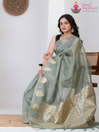 Pista Imported saree with Printed pallu detailing