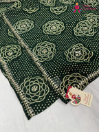 complete look of green synthetic bandhani saree