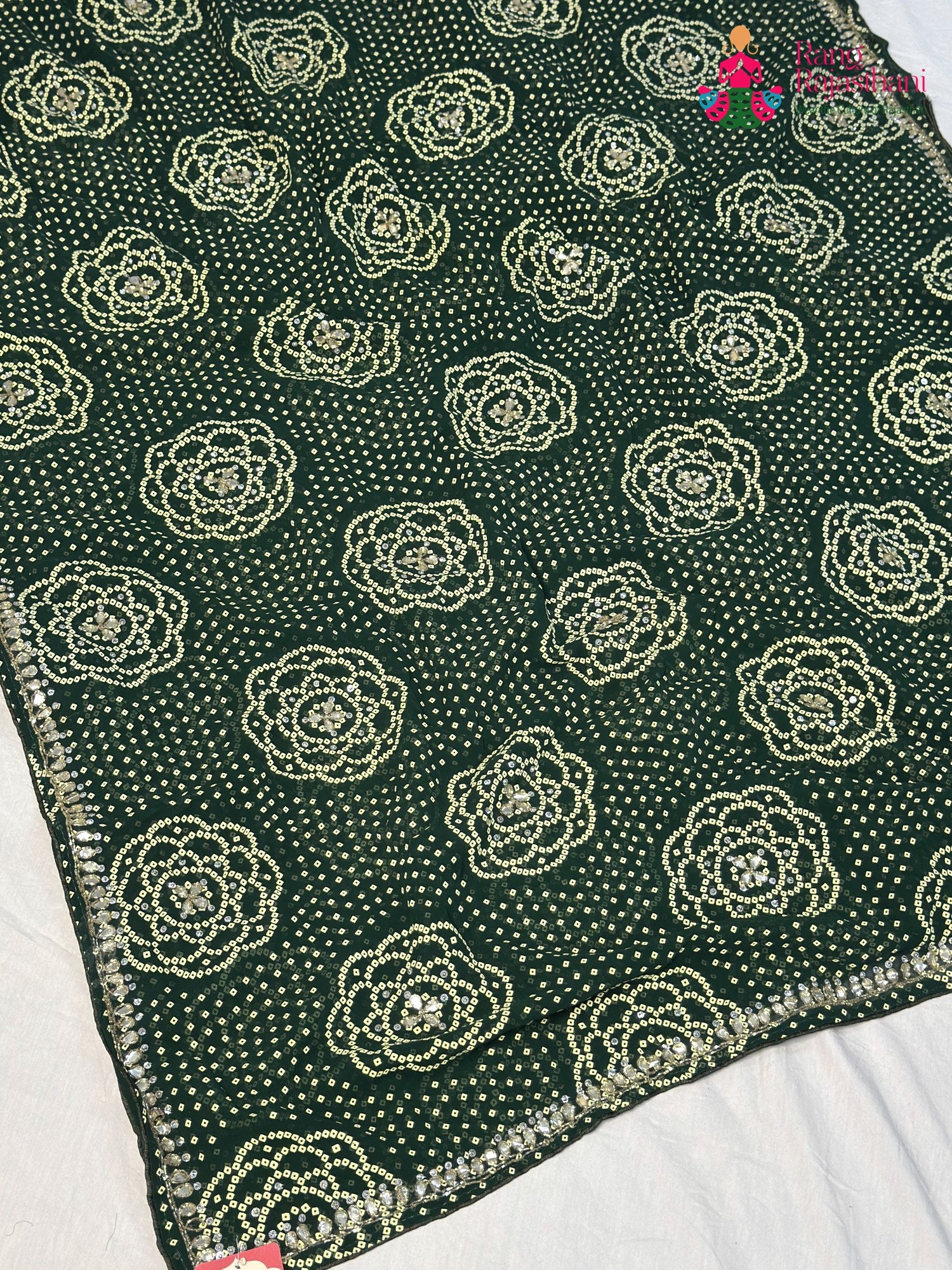 Green Synthetic Bandhani Chunri Saree for Mayra Ceremony | Easy Drape