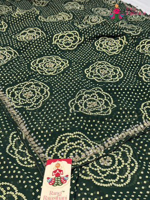 Green Art Georgette Bandhani Print Chunri Saree for Mayra Ceremony | Bridal Edit