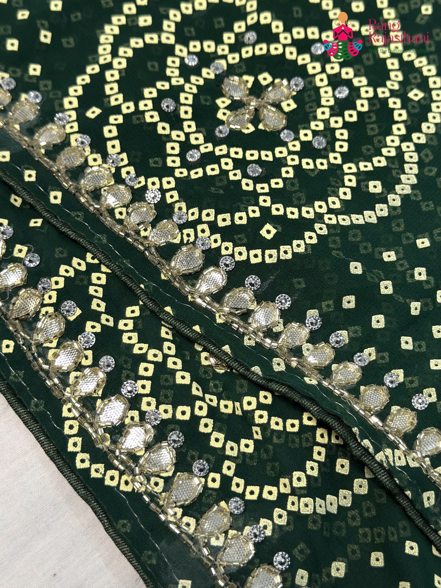 Green Synthetic Bandhani Chunri Saree for Mayra Ceremony | Easy Drape