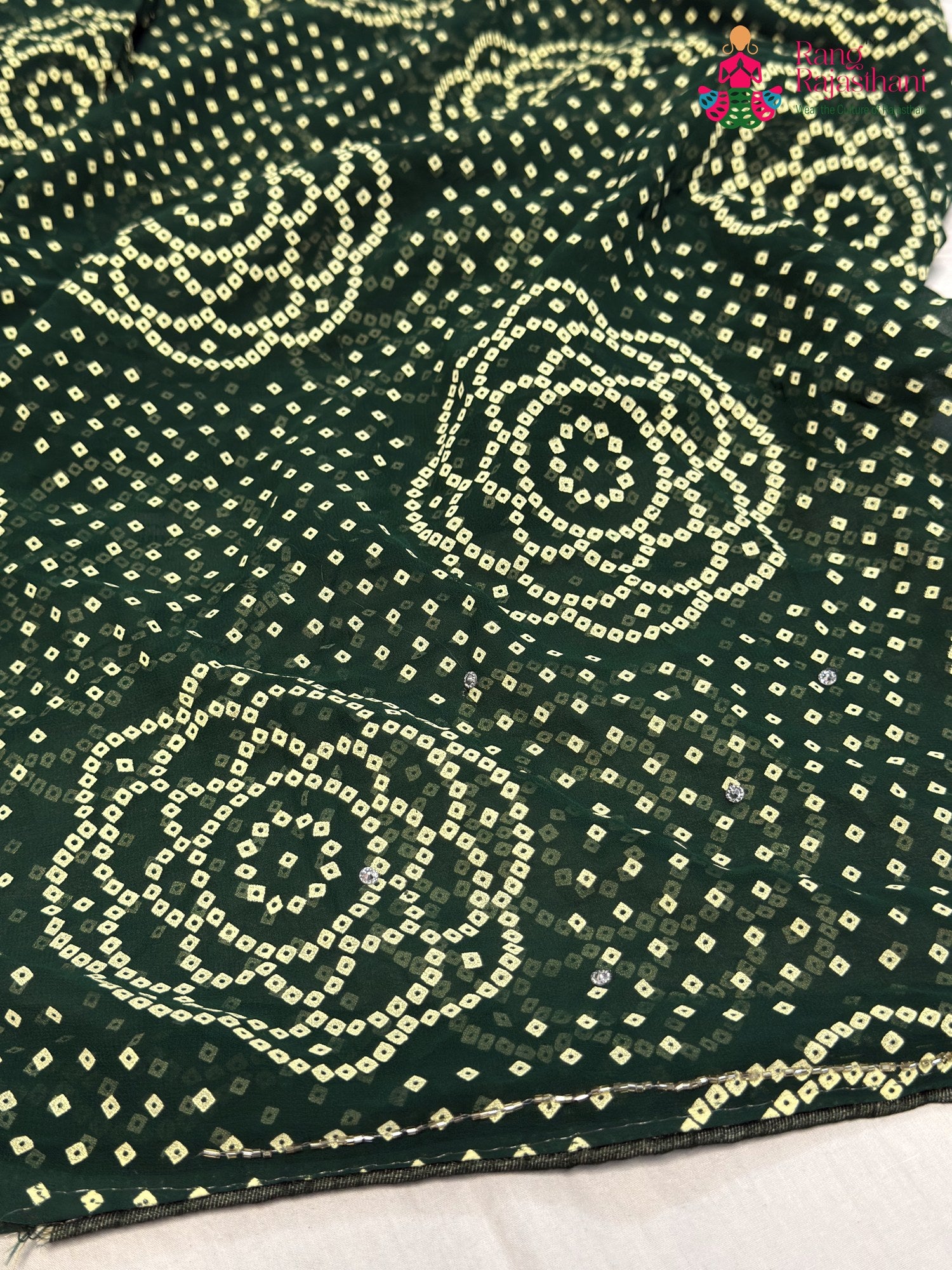 Green Synthetic Bandhani Chunri Saree for Mayra Ceremony | Easy Drape