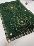 green synthetic bandhani saree for mehendi ceremony by Rang Rajasthani