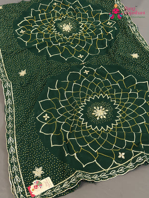 Green Art Georgette Bandhani Print Chunri Saree for Mehendi Ceremony | Wedding Edit