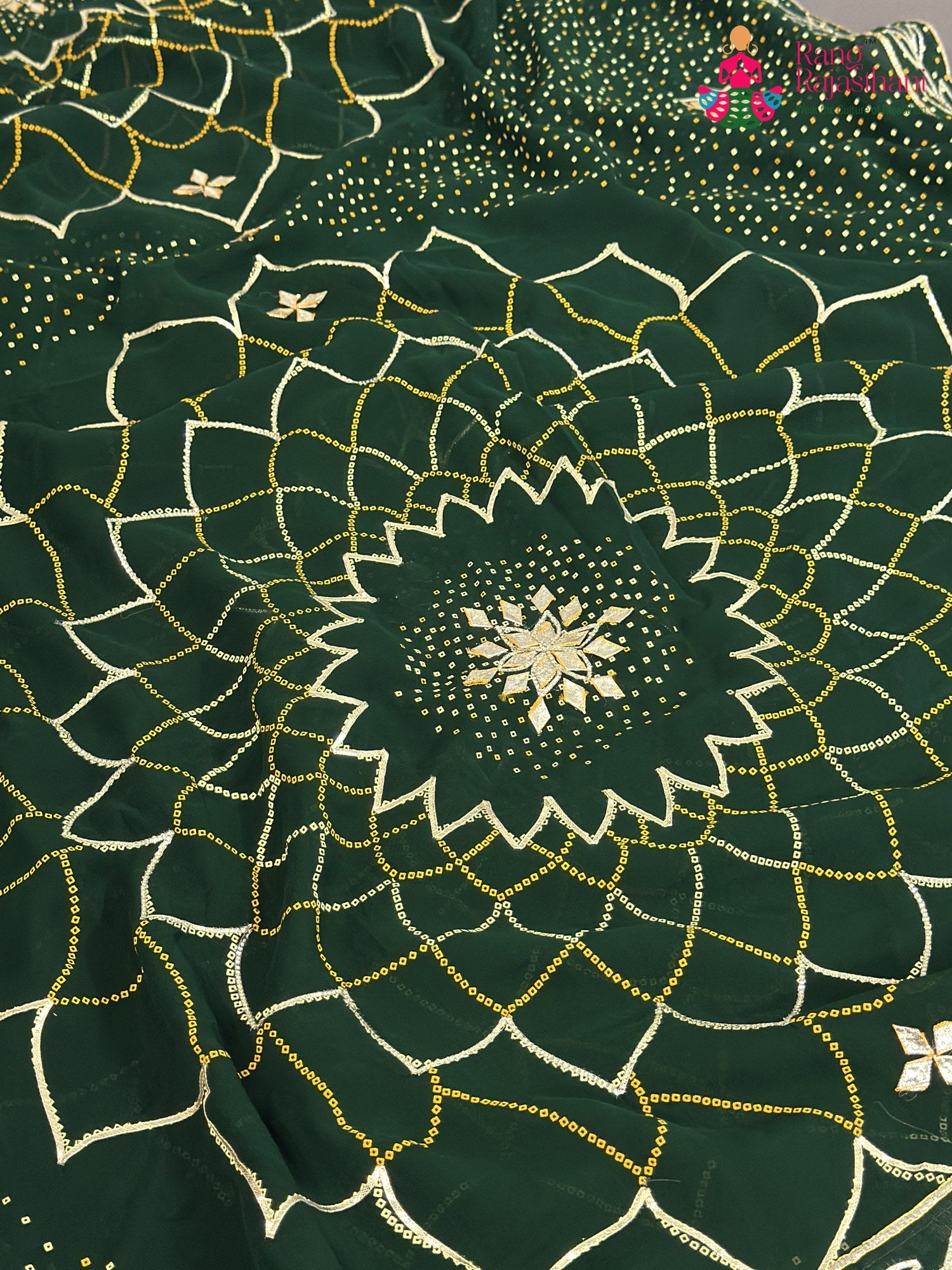 Green Synthetic Bandhani Chunri Saree for Mehendi Ceremony | Refined Edit