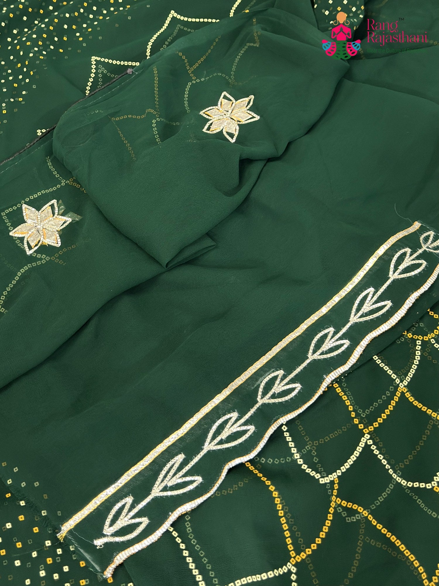 Green Synthetic Bandhani Chunri Saree for Mehendi Ceremony | Refined Edit