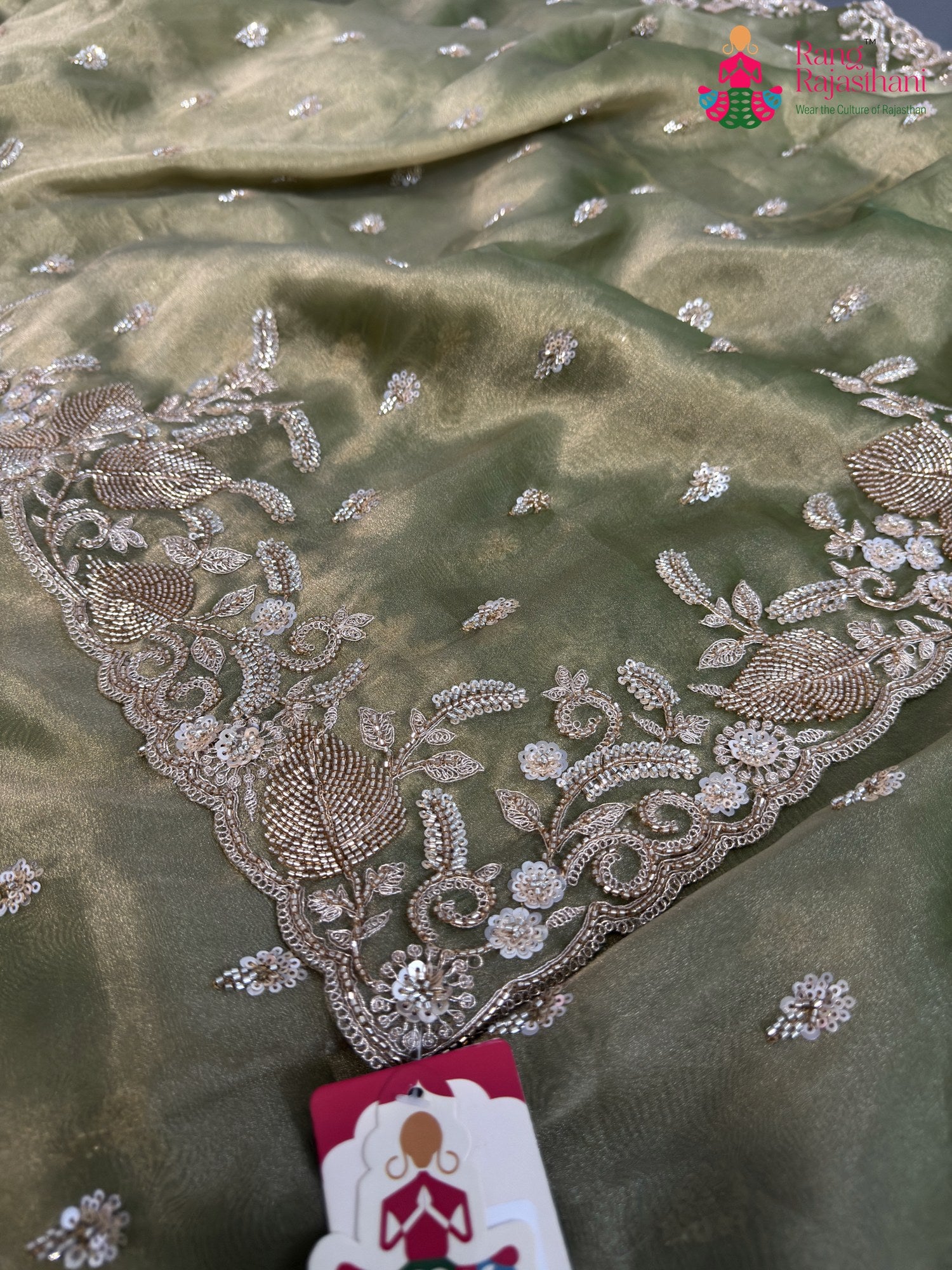 Green Synthetic Hand Embellishment Saree for Bridal | Signature Pick