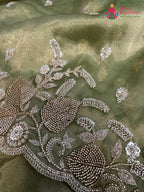 Green Synthetic Hand Embellishment Saree for Bridal | Signature Pick