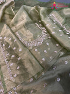 Green Synthetic Hand Embellishment Saree for Bridal | Signature Pick