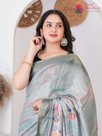 Gray Imported saree with Printed close up detailing