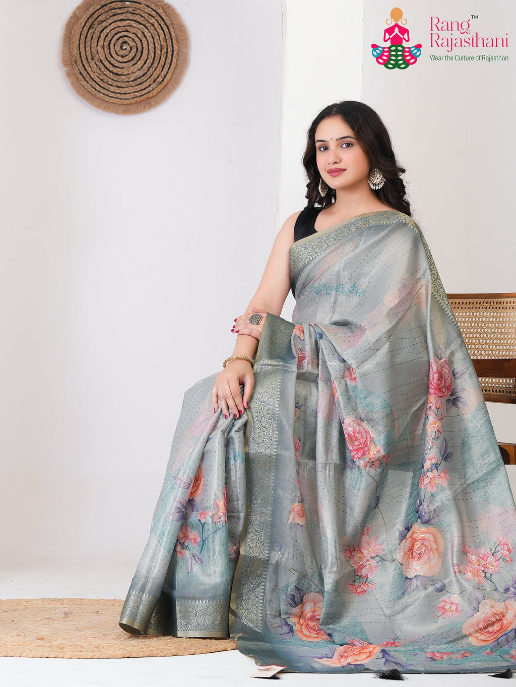 Gray Imported saree with Printed pallu detailing