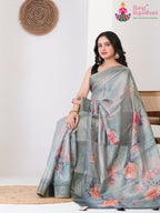 Gray Imported saree with Printed pallu detailing