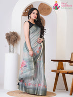 Gray Imported saree with Printed side drape view