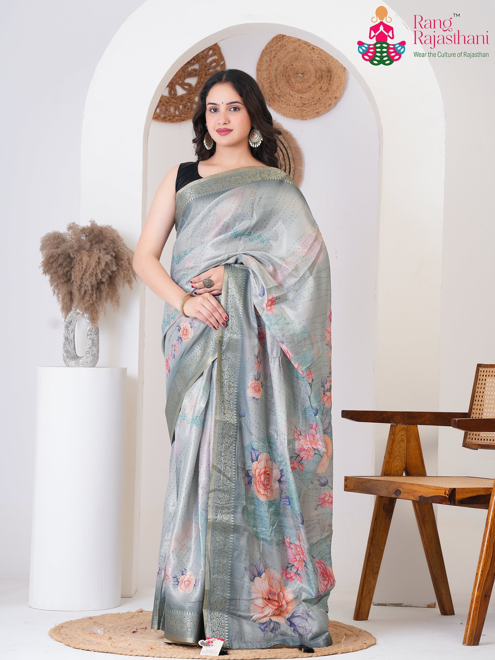 Gray Imported officeParty saree with Printed from Rang Rajasthani
