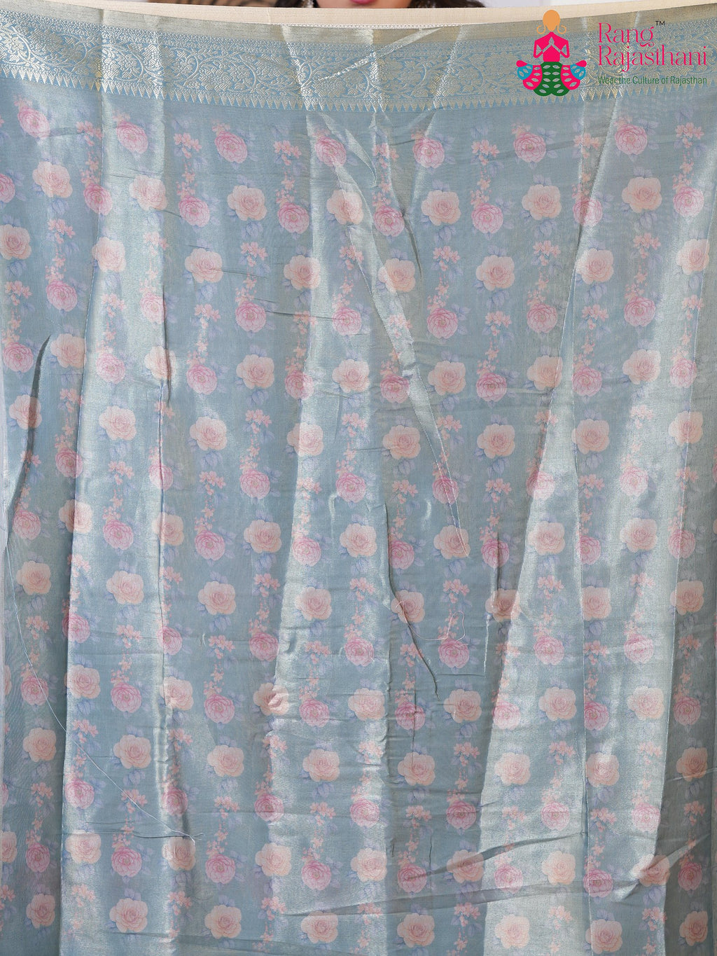 Gray Imported saree with Printed pleats view