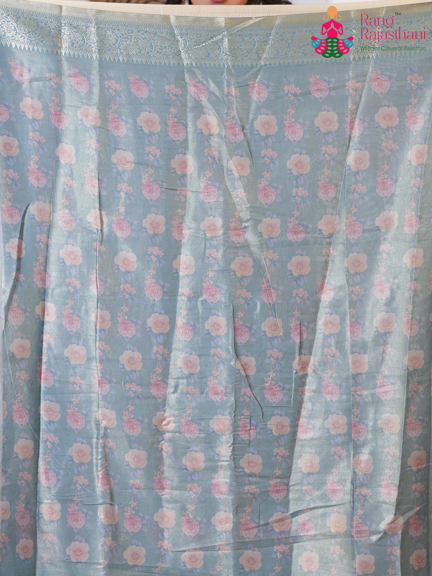 Gray Imported saree with Printed pleats view