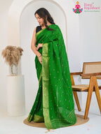 Green Silk saree with Mirror Work side drape view