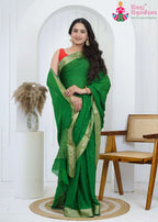 Green Pure Chinon office party saree with Pure Jacquard from Rang Rajasthani