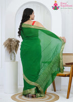 Green Pure Chinon saree with Pure Jacquard back view