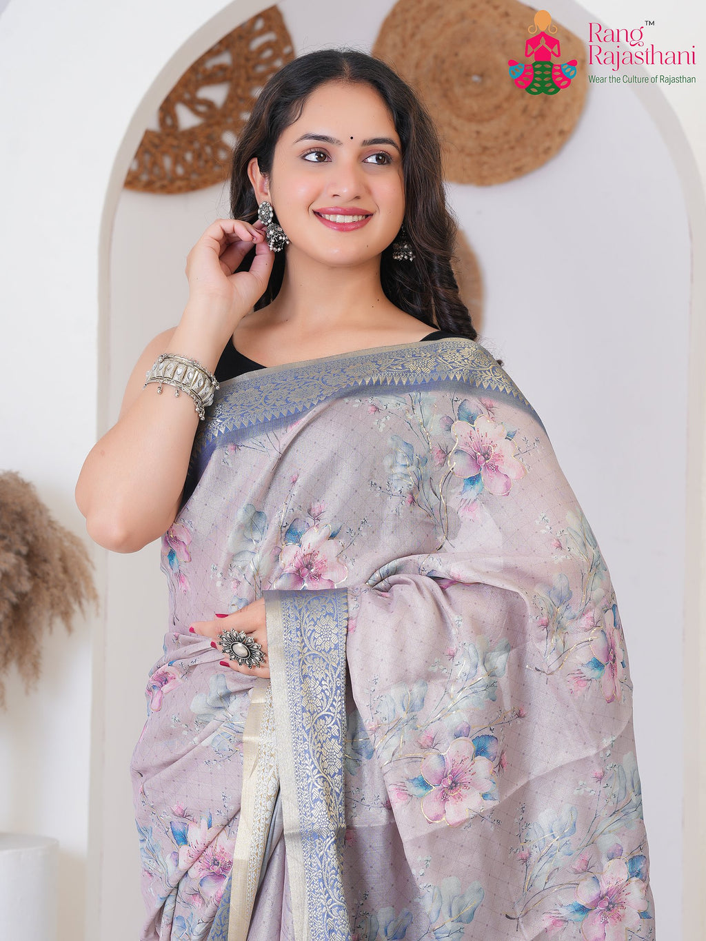 Gray Imported saree with Zari close up detailing