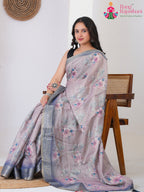Gray Imported saree with Zari pallu detailing
