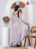 Gray Imported saree with Zari back view
