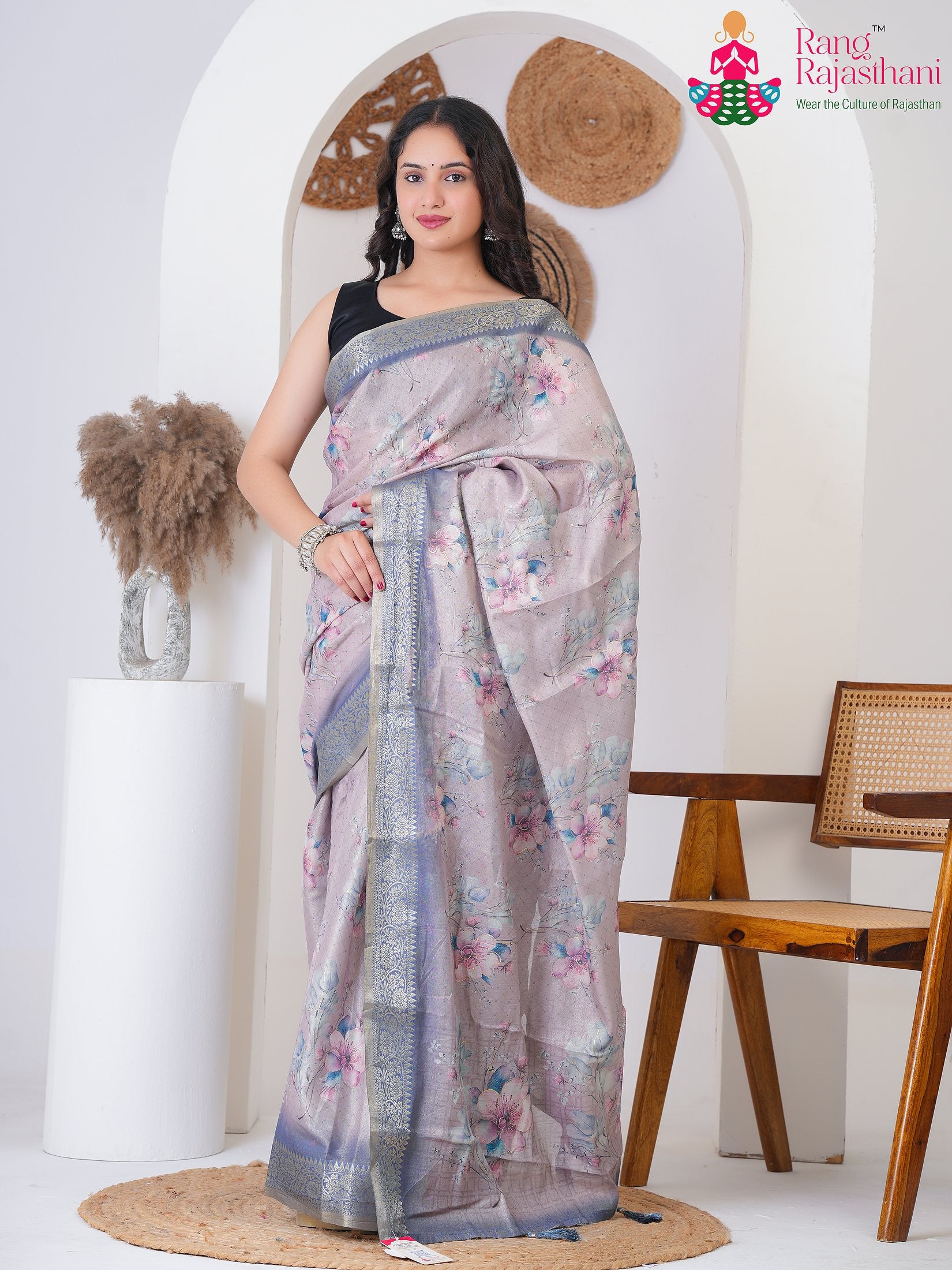 Gray Imported officeParty saree with Zari from Rang Rajasthani