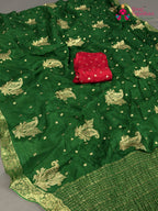 Green Chinnon Sequin Saree for Mehendi Ceremony | Reception Wear