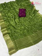 full view of handcrafted mehendi silk saree
