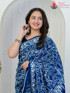 Blue Cotton saree with Printed close up detailing