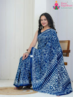 Blue Cotton saree with Printed side drape view